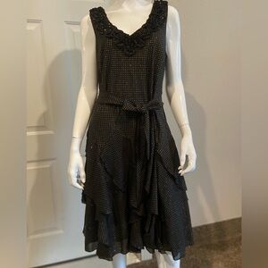 RB Collection~New York~Semi-Sheer~Metallic Dots~Godet Panels~Midi Dress~Size 10